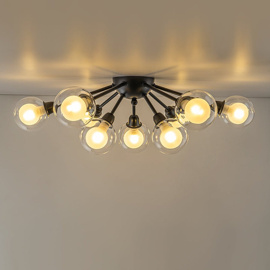 LightFixturesUSA - 9 - Light Layered Glass Bubble Sputnik Semi Flush Chandelier - Ceiling Light - Black (1 - 2 Weeks Arrive) - 