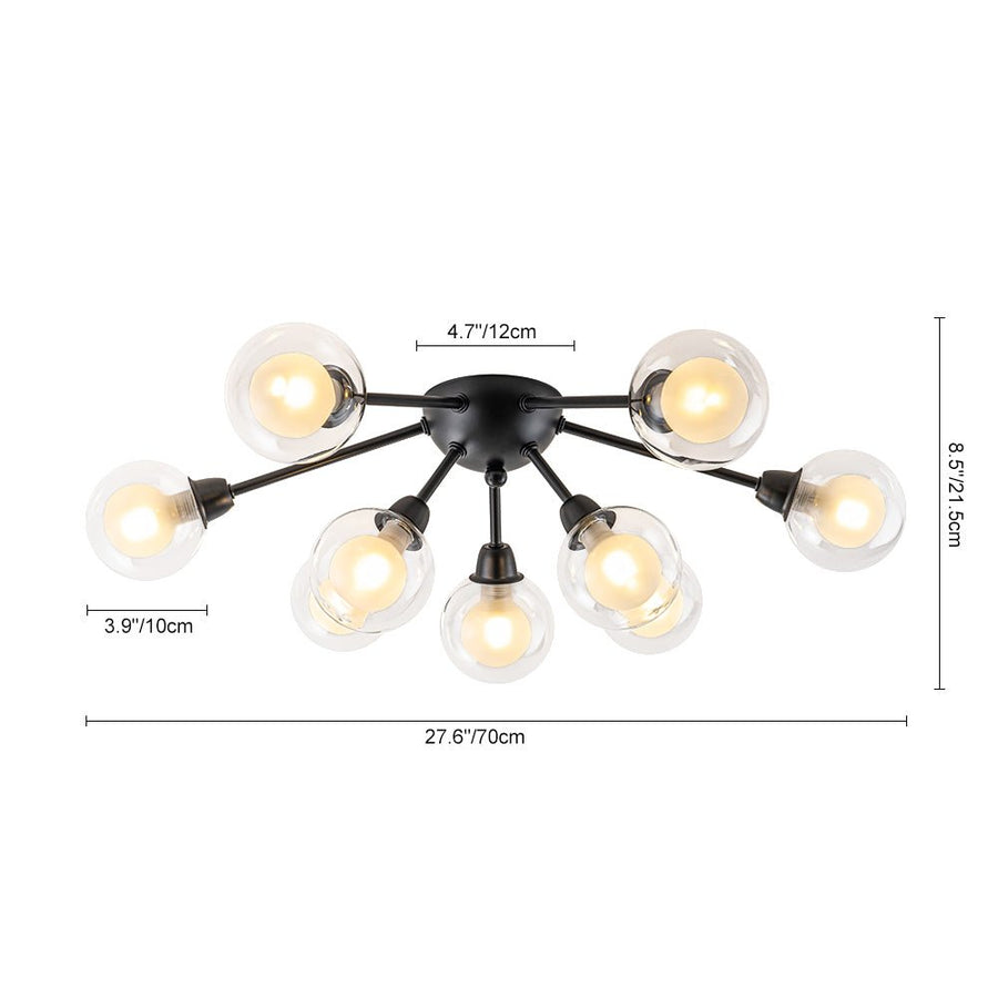 LightFixturesUSA - 9 - Light Layered Glass Bubble Sputnik Semi Flush Chandelier - Ceiling Light - Black (1 - 2 Weeks Arrive) - 