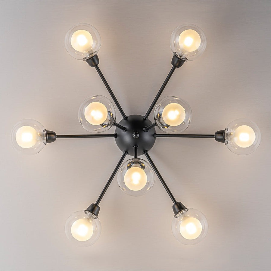 LightFixturesUSA - 9 - Light Layered Glass Bubble Sputnik Semi Flush Chandelier - Ceiling Light - Black (1 - 2 Weeks Arrive) - 