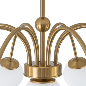 LightFixturesUSA-9-Light Opal Glass Bubble Arched Arm Semi Flush Chandelier-Chandelier-Brass-