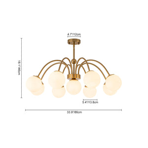 LightFixturesUSA-9-Light Opal Glass Bubble Arched Arm Semi Flush Chandelier-Chandelier-Brass-
