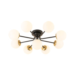 LightFixturesUSA-9-Light Opal Glass Bubble Round Sunburst Sputnik Semi Flush Mount-Ceiling Light-Black-