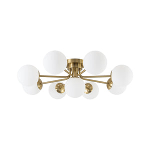 LightFixturesUSA-9-Light Opal Glass Bubble Round Sunburst Sputnik Semi Flush Mount-Ceiling Light-Black-