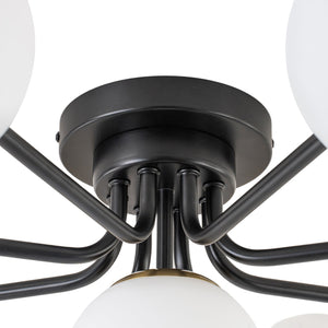 LightFixturesUSA-9-Light Opal Glass Bubble Round Sunburst Sputnik Semi Flush Mount-Ceiling Light-Black-
