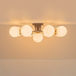 LightFixturesUSA-9-Light Opal Glass Bubble Round Sunburst Sputnik Semi Flush Mount-Ceiling Light-Black-