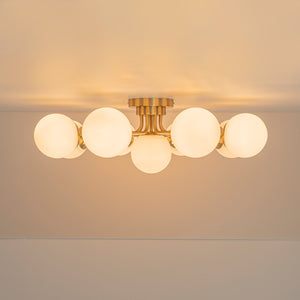 LightFixturesUSA-9-Light Opal Glass Bubble Round Sunburst Sputnik Semi Flush Mount-Ceiling Light-Black-