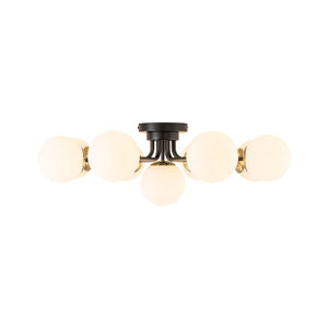 LightFixturesUSA-9-Light Opal Glass Bubble Round Sunburst Sputnik Semi Flush Mount-Ceiling Light-Black-