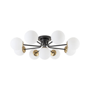 LightFixturesUSA-9-Light Opal Glass Bubble Round Sunburst Sputnik Semi Flush Mount-Ceiling Light-Black-