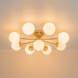 LightFixturesUSA-9-Light Opal Glass Bubble Round Sunburst Sputnik Semi Flush Mount-Ceiling Light-Black-