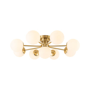 LightFixturesUSA-9-Light Opal Glass Bubble Round Sunburst Sputnik Semi Flush Mount-Ceiling Light-Black-