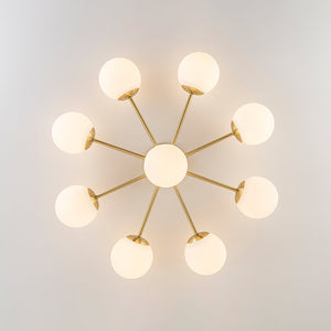 LightFixturesUSA-9-Light Opal Glass Bubble Round Sunburst Sputnik Semi Flush Mount-Ceiling Light-Black-