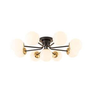 LightFixturesUSA-9-Light Opal Glass Bubble Round Sunburst Sputnik Semi Flush Mount-Ceiling Light-Black-