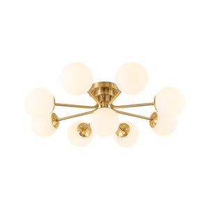LightFixturesUSA-9-Light Opal Glass Bubble Round Sunburst Sputnik Semi Flush Mount-Ceiling Light-Black-