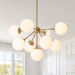 LightFixturesUSA - 9 - Light Tiered Sputnik Glass Globe Bubble Chandelier - Chandelier - Brass - 