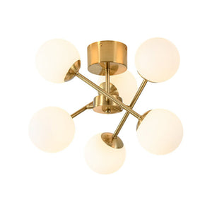 LightFixturesUSA - Adjustable Opal Glass Globe Brass Sputnik Semi Flush Mount - Ceiling Light - Brass - 
