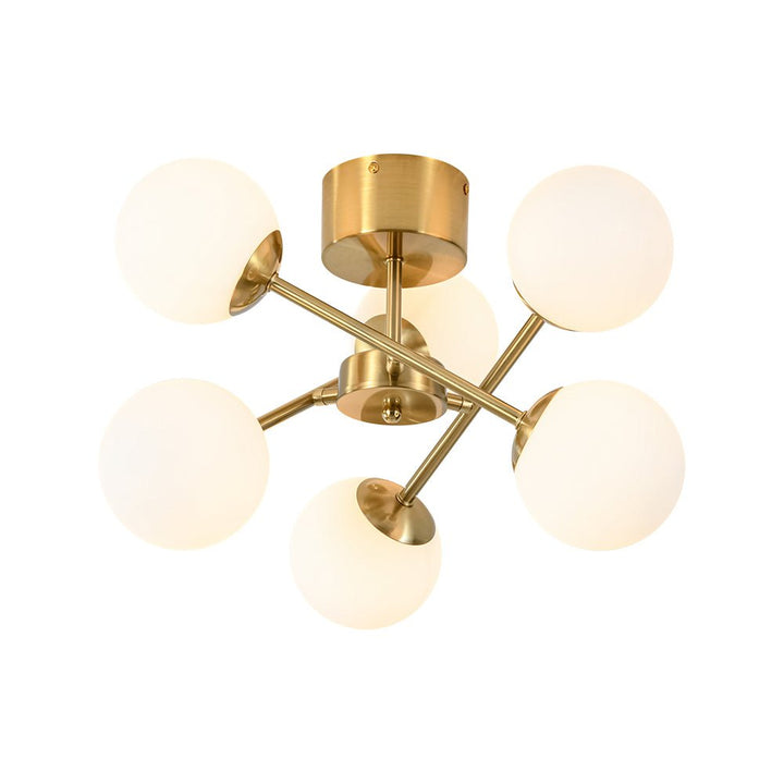 LightFixturesUSA - Adjustable Opal Glass Globe Brass Sputnik Semi Flush Mount - Ceiling Light - Brass - 