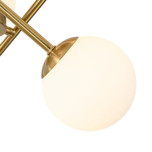 LightFixturesUSA - Adjustable Opal Glass Globe Brass Sputnik Semi Flush Mount - Ceiling Light - Brass - 