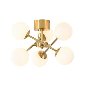 LightFixturesUSA - Adjustable Opal Glass Globe Brass Sputnik Semi Flush Mount - Ceiling Light - Brass - 