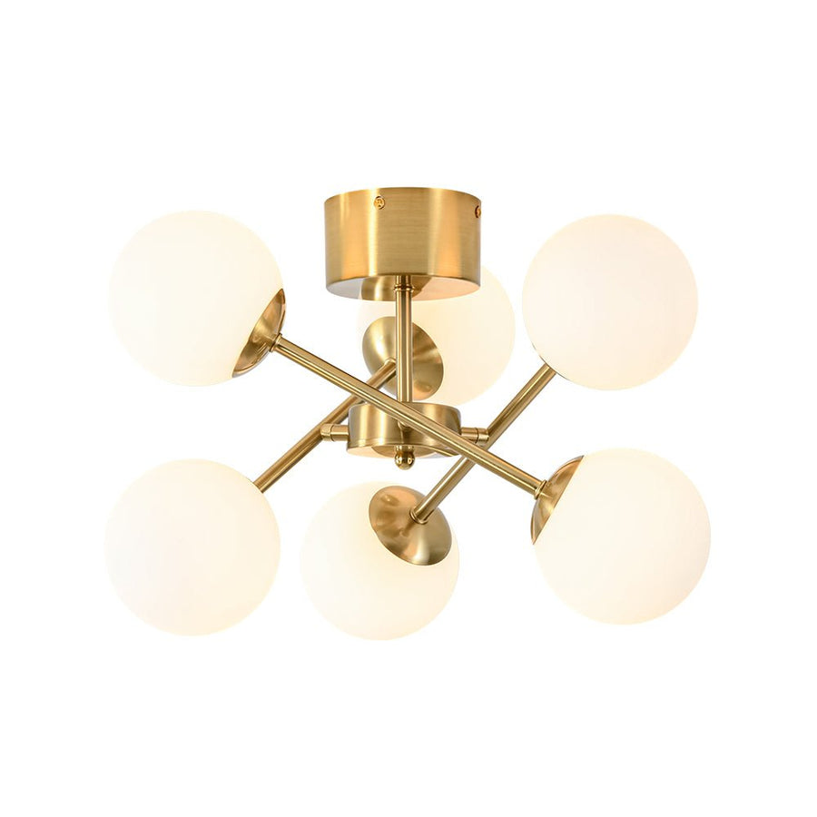 LightFixturesUSA - Adjustable Opal Glass Globe Brass Sputnik Semi Flush Mount - Ceiling Light - Brass - 