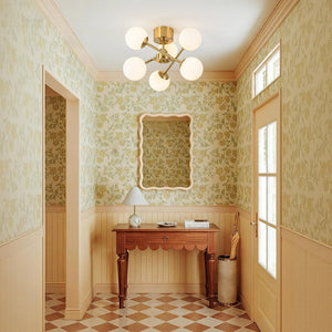 LightFixturesUSA - Adjustable Opal Glass Globe Brass Sputnik Semi Flush Mount - Ceiling Light - Brass - 