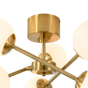 LightFixturesUSA - Adjustable Opal Glass Globe Brass Sputnik Semi Flush Mount - Ceiling Light - Brass - 