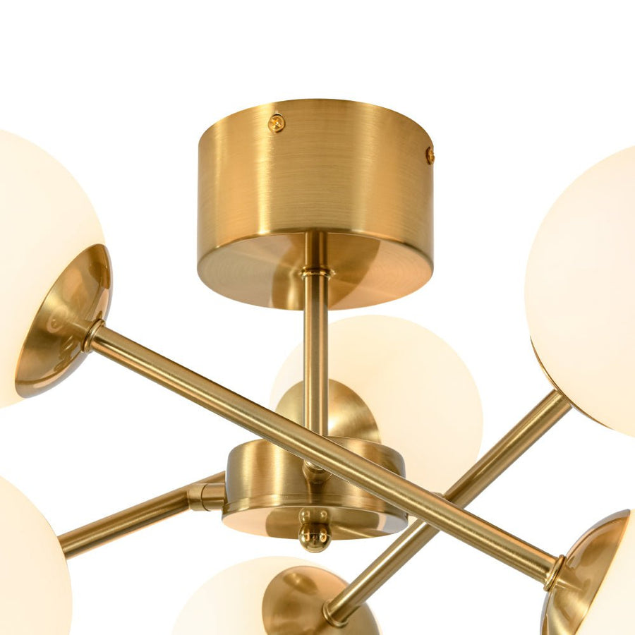 LightFixturesUSA - Adjustable Opal Glass Globe Brass Sputnik Semi Flush Mount - Ceiling Light - Brass - 