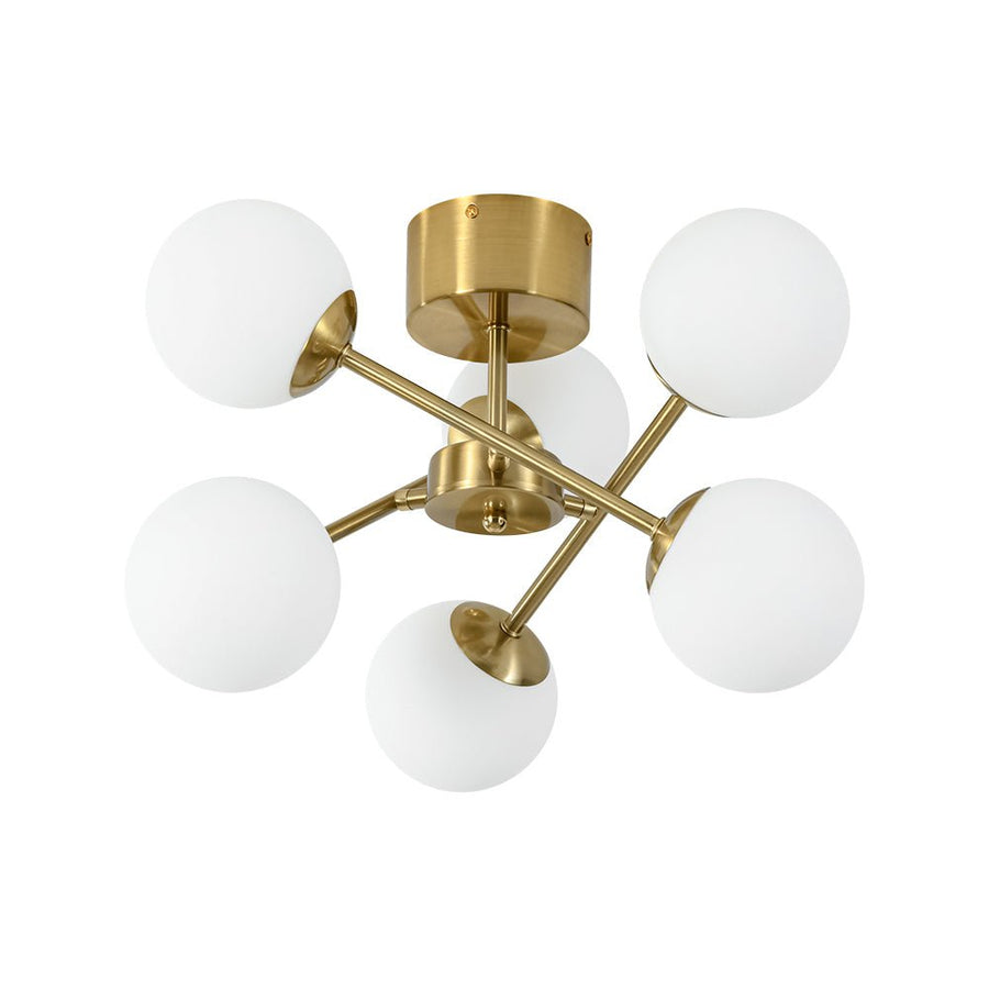 LightFixturesUSA - Adjustable Opal Glass Globe Brass Sputnik Semi Flush Mount - Ceiling Light - Brass - 