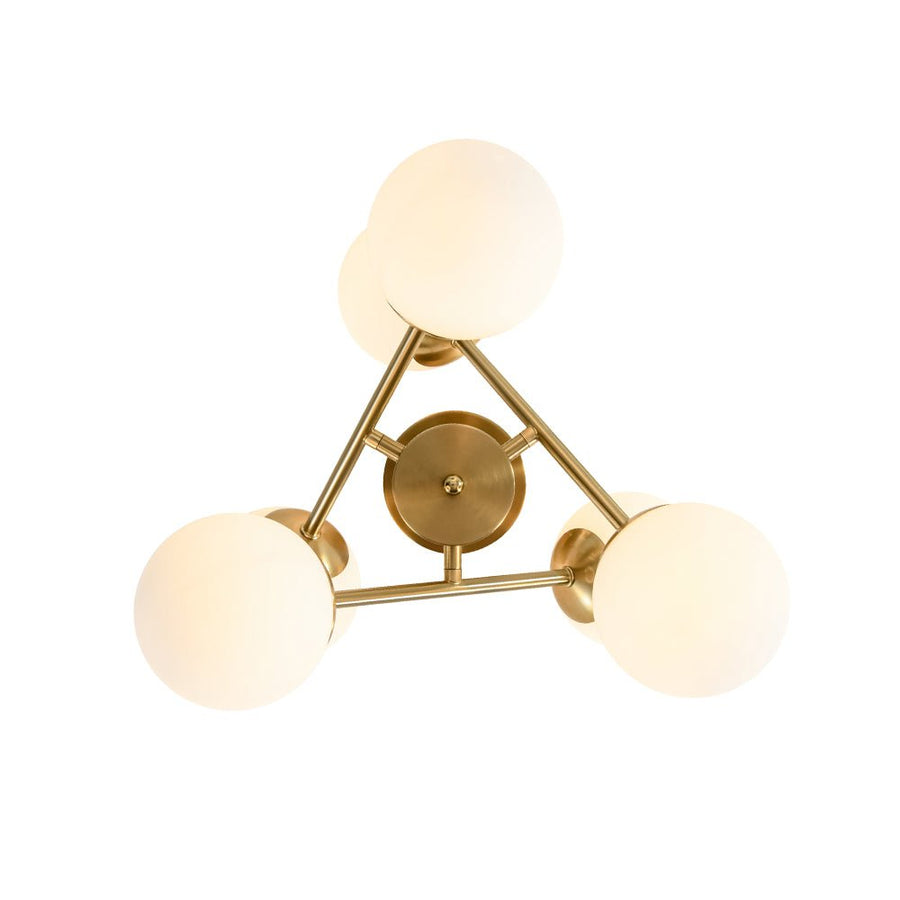 LightFixturesUSA - Adjustable Opal Glass Globe Brass Sputnik Semi Flush Mount - Ceiling Light - Brass - 