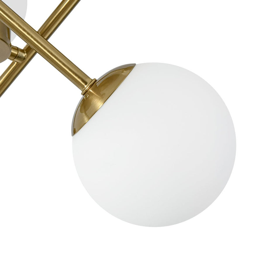 LightFixturesUSA - Adjustable Opal Glass Globe Brass Sputnik Semi Flush Mount - Ceiling Light - Brass - 