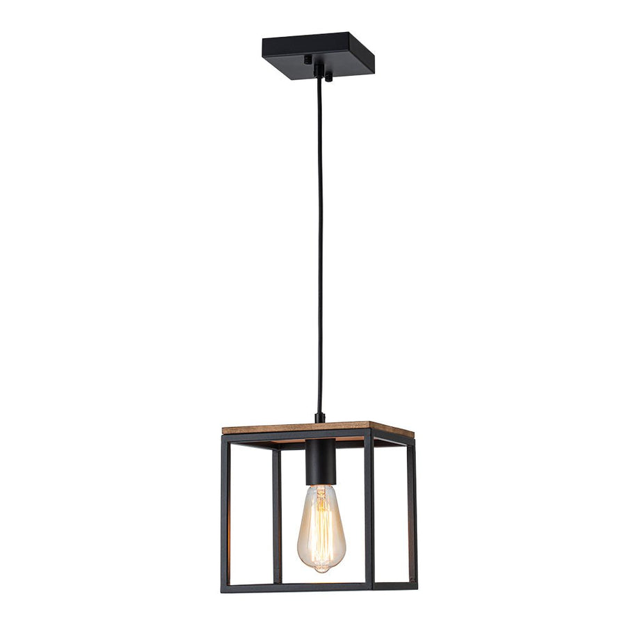 LightFixturesUSA - Aged Oak Iron Square Cage Single Kitchen Pendant Light - Pendant Light - 2 Packs - 