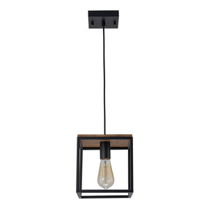 LightFixturesUSA - Aged Oak Iron Square Cage Single Kitchen Pendant Light - Pendant Light - 2 Packs - 