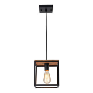 LightFixturesUSA - Aged Oak Iron Square Cage Single Kitchen Pendant Light - Pendant Light - 2 Packs - 