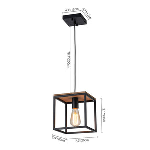 LightFixturesUSA - Aged Oak Iron Square Cage Single Kitchen Pendant Light - Pendant Light - 2 Packs - 