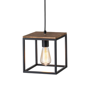 LightFixturesUSA - Aged Oak Iron Square Cage Single Kitchen Pendant Light - Pendant Light - 2 Packs - 