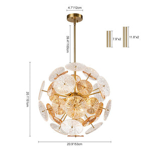 LightFixturesUSA-Amber Rain Glass Disk Dandelion Sunburst Chandelier-Chandelier-Brass-