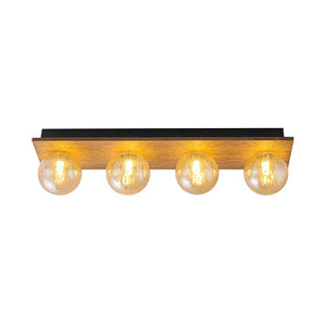 LightFixturesUSA - Amber Textured Glass Linear Wooden Semi Flush Mount / Wall Light - Wall Sconce - 4 - Lt - 