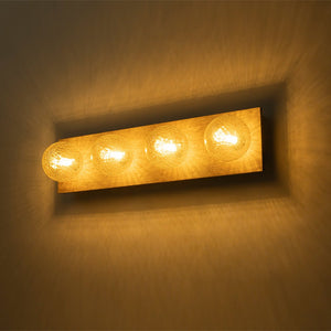 LightFixturesUSA - Amber Textured Glass Linear Wooden Semi Flush Mount / Wall Light - Wall Sconce - 4 - Lt - 