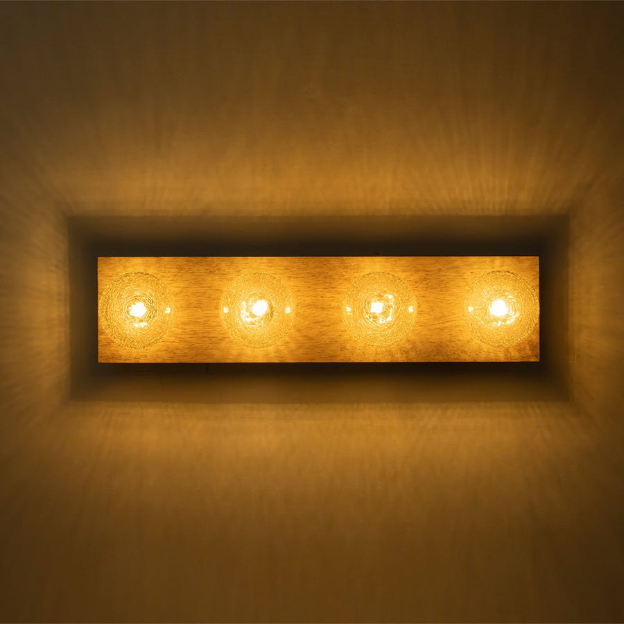 LightFixturesUSA - Amber Textured Glass Linear Wooden Semi Flush Mount / Wall Light - Wall Sconce - 4 - Lt - 