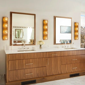LightFixturesUSA - Amber Textured Glass Linear Wooden Semi Flush Mount / Wall Light - Wall Sconce - 4 - Lt - 