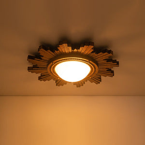 LightFixturesUSA - Antique Apollo Sunburst Sculpture Flush Mount / Wall Light - Ceiling Light - Distressed Brass - 