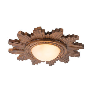 LightFixturesUSA - Antique Apollo Sunburst Sculpture Flush Mount / Wall Light - Ceiling Light - Distressed Brass - 