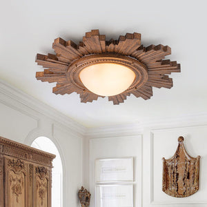 LightFixturesUSA - Antique Apollo Sunburst Sculpture Flush Mount / Wall Light - Ceiling Light - Distressed Brass - 