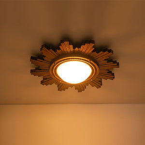 LightFixturesUSA - Antique Apollo Sunburst Sculpture Flush Mount / Wall Light - Ceiling Light - Distressed Brass - 