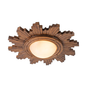 LightFixturesUSA - Antique Apollo Sunburst Sculpture Flush Mount / Wall Light - Ceiling Light - Distressed Brass - 