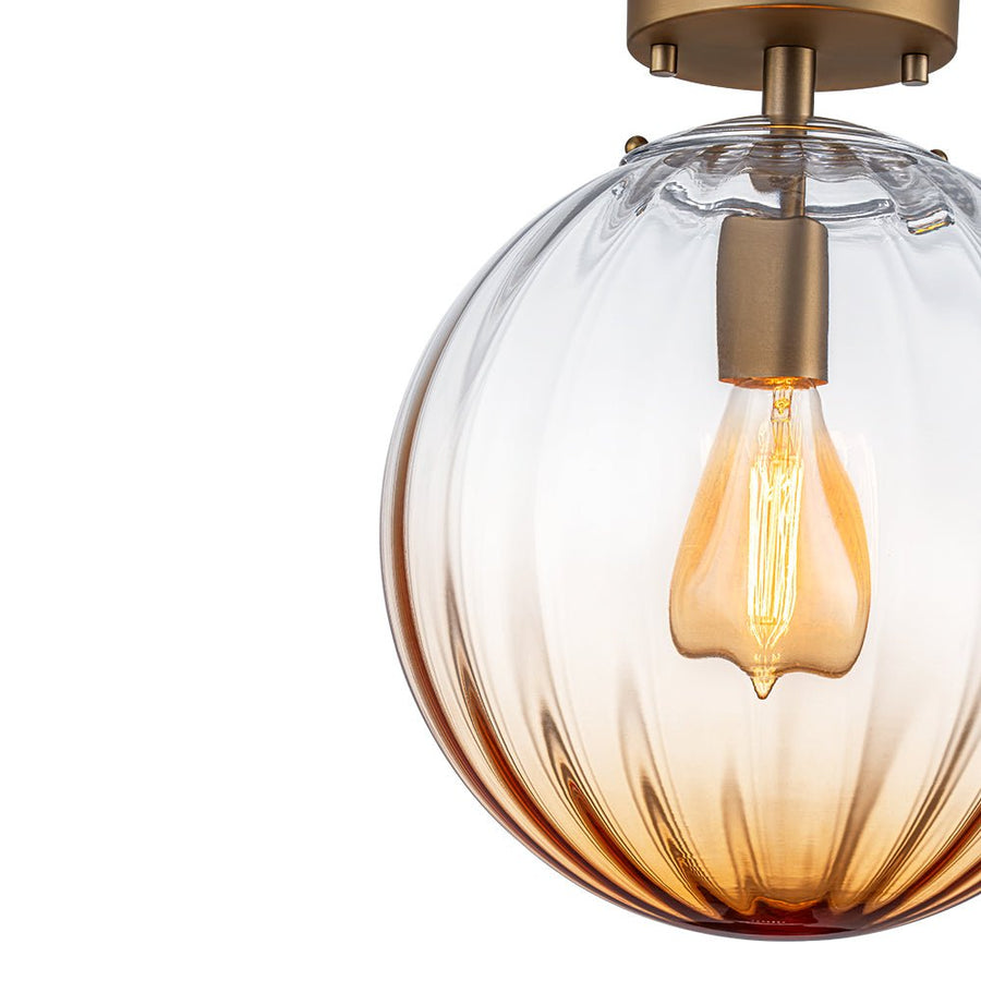 LightFixturesUSA - Art Deco 1 - Light Blue Ribbed Glass Globe Semi Flush Mount - Ceiling Light - Amber - 