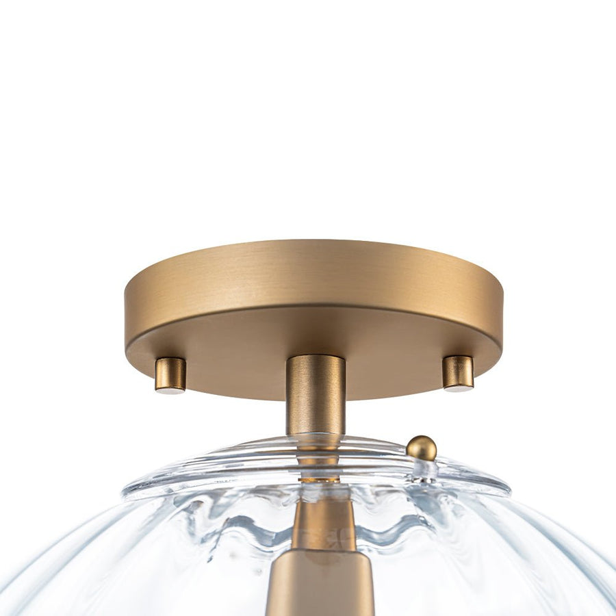 LightFixturesUSA - Art Deco 1 - Light Blue Ribbed Glass Globe Semi Flush Mount - Ceiling Light - Amber - 