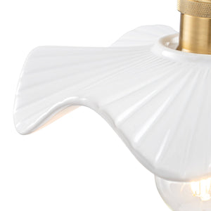 LightFixturesUSA-Art Deco 1-Light White Scalloped Ceramic Bloom Pendant-Pendant Light-9.4 in-