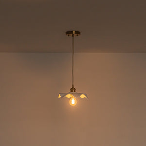 LightFixturesUSA-Art Deco 1-Light White Scalloped Ceramic Bloom Pendant-Pendant Light-9.4 in-