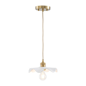 LightFixturesUSA-Art Deco 1-Light White Scalloped Ceramic Bloom Pendant-Pendant Light-9.4 in-