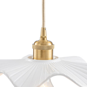 LightFixturesUSA-Art Deco 1-Light White Scalloped Ceramic Bloom Pendant-Pendant Light-9.4 in-